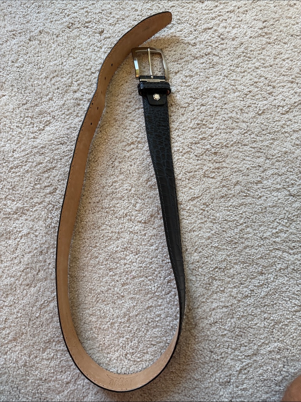 Signature Blue and Black Leather Belt with Embossed Logo